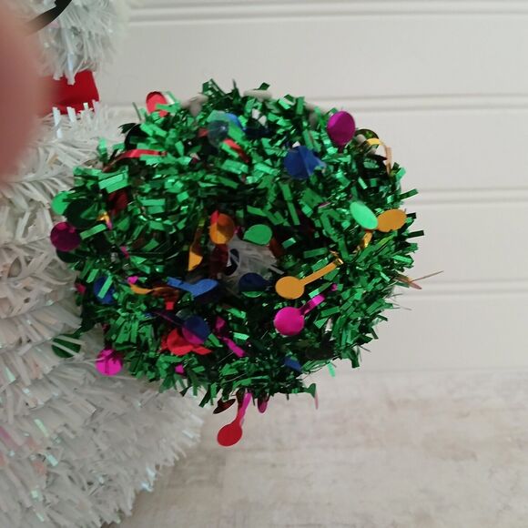 Christmas Tinsel Snowman 12" Candy Cane Wreath Christmas Decoration - Picture 6 of 9